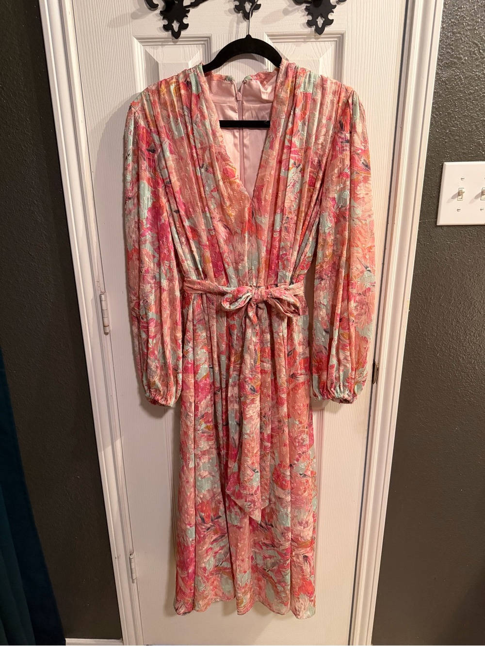 Floral Pink Belted Mid-length Dress